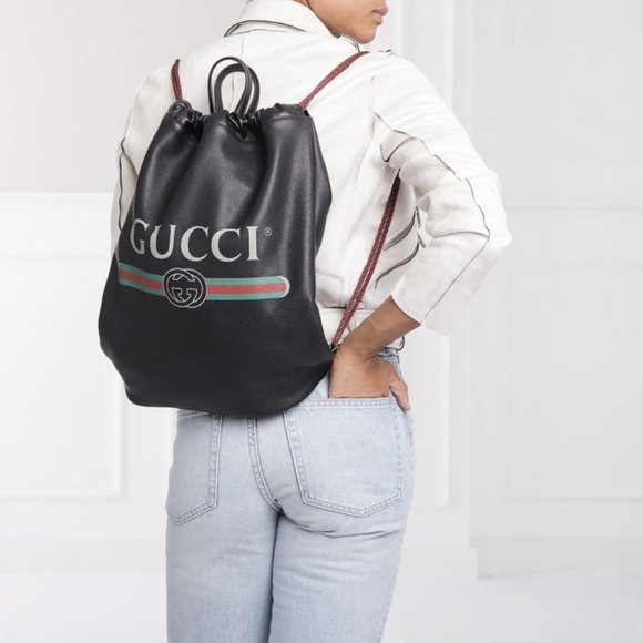 Gucci Logo-Print Drawstring Backpack in Black - Picture 6 of 10
